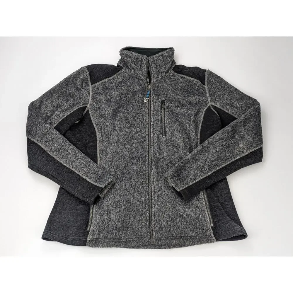 KUHL Alpenlux Ash Gray Black Fleece Full Zip 4348 Mock Neck Jacket Women's XL
